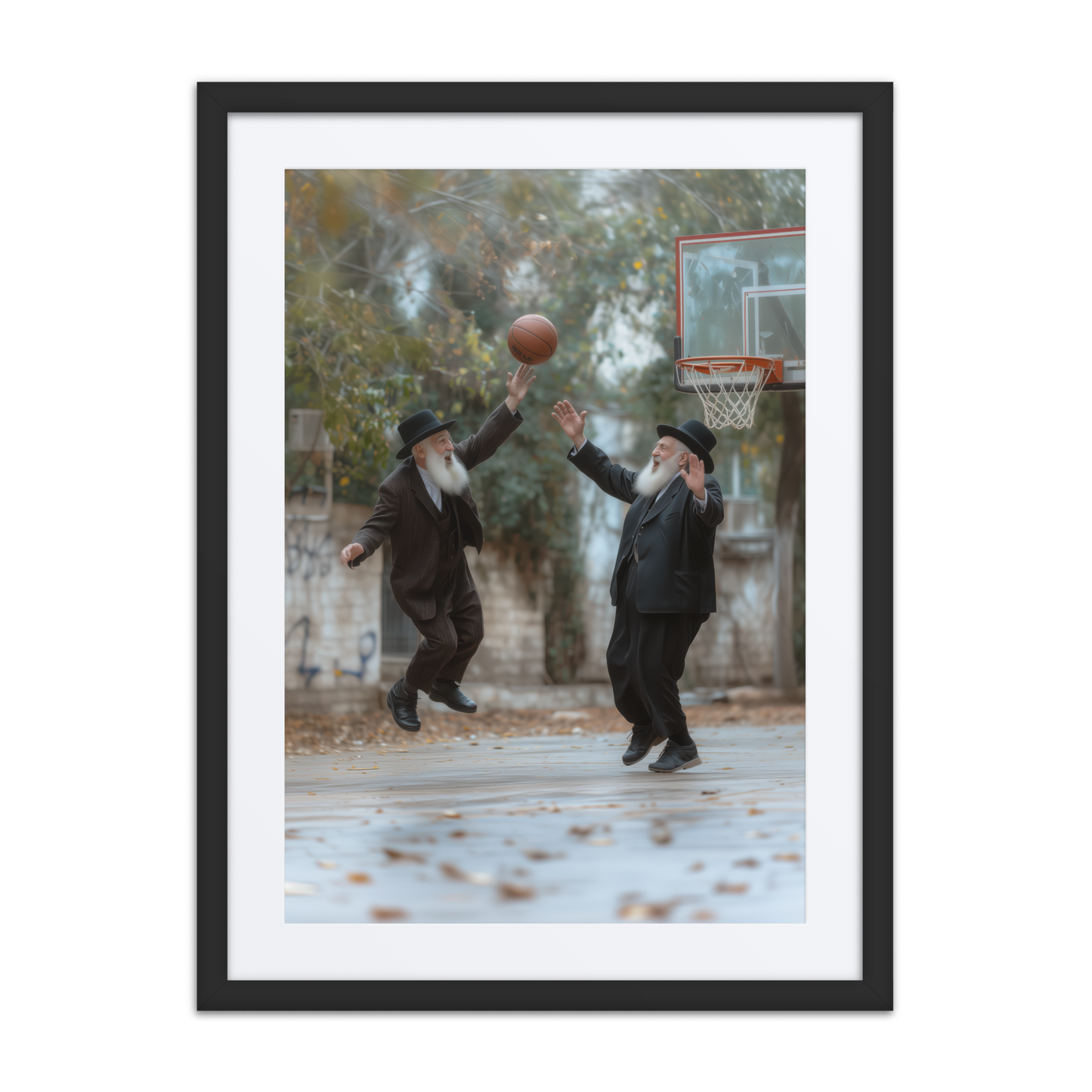 Digital artwork featuring rabbis playing ball.