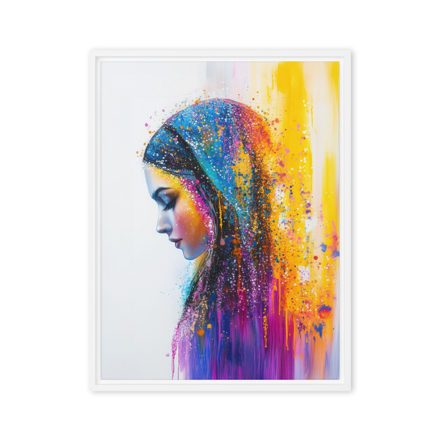 Contemporary Jewish art of a bride of valor in rich, colorful tones celebrating Jewish tradition.
