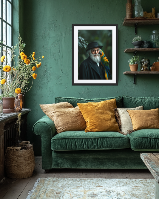 A modern art piece by Beraishis, Rabbi of the Rainforest. Green and yellow tones.