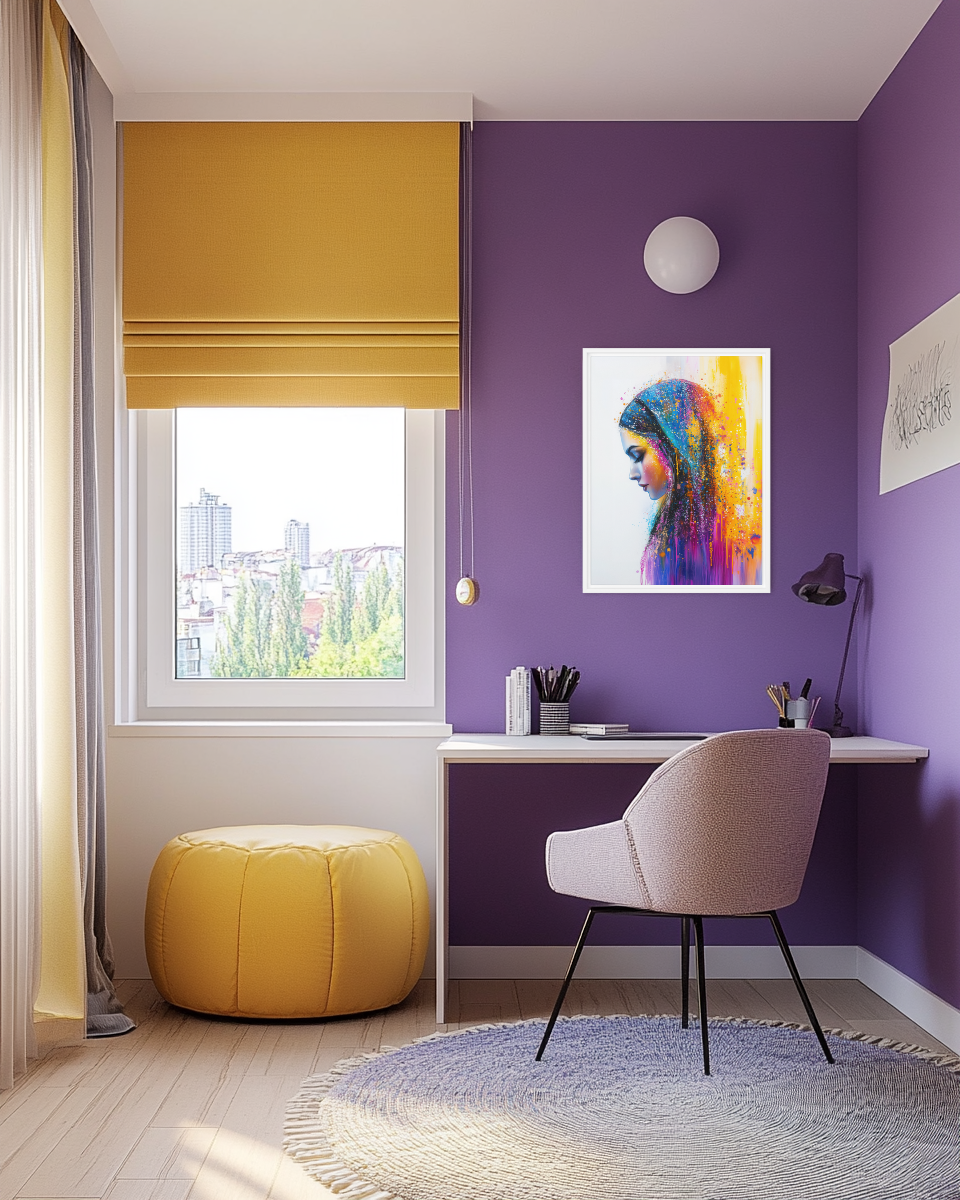 Modern Jewish art depicting a bride of valor in a stunning, colorful wedding portrait