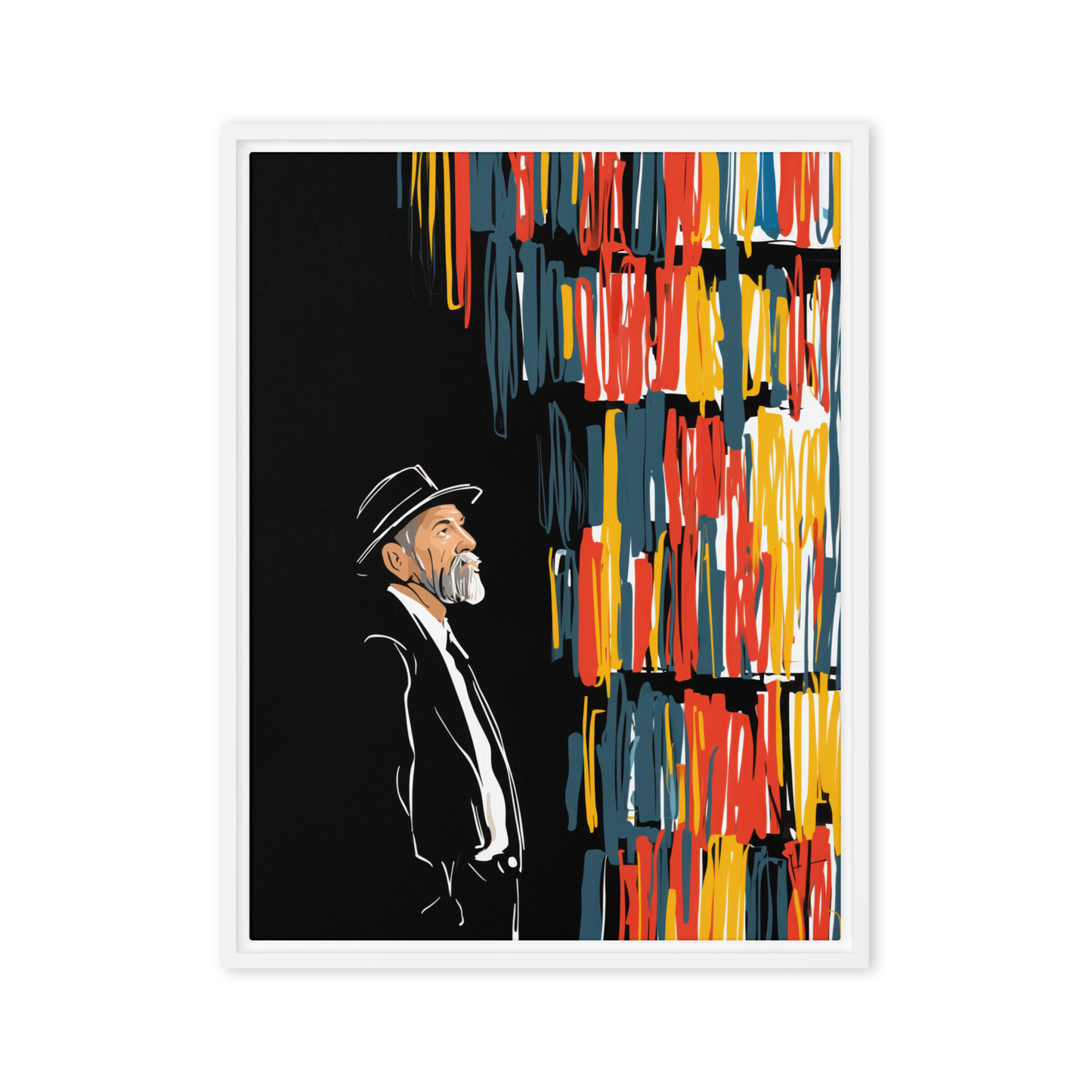 Contemporary jewish artwork of a rabbi in his library.