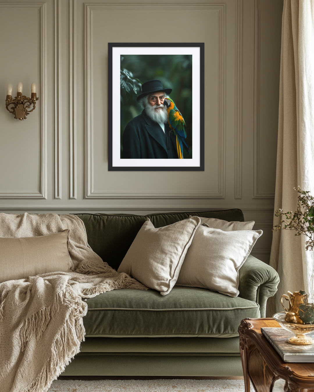 A hassidic rabbi standing in the rainforest, print by Beraishis