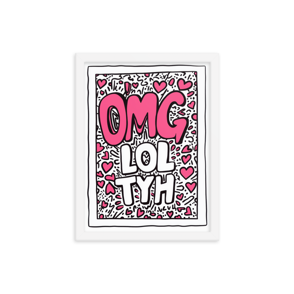 A bold Jewish wall art design featuring a girl and the text "OMG LOL TYH," blending pop art and spiritual gratitude.