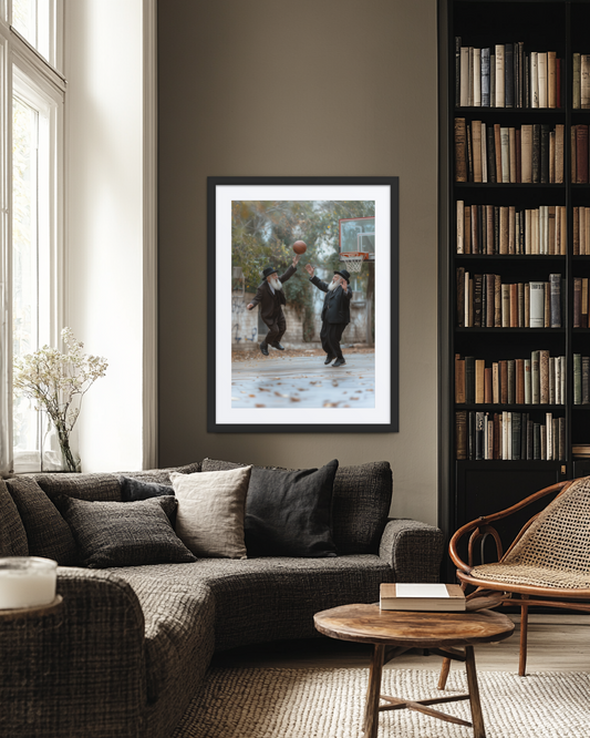 Rabbis playing basketball in brooklyn artwork