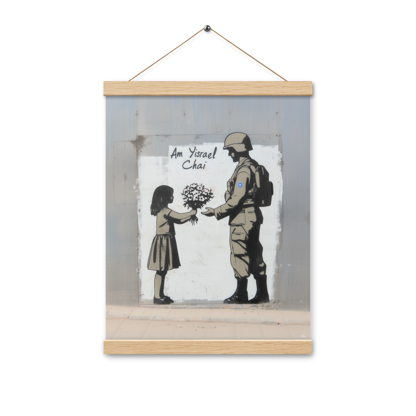 A striking Israeli art piece that embodies the spirit of Am Yisrael Chai, perfect for modern Jewish home decor featuring an Israeli soldier.