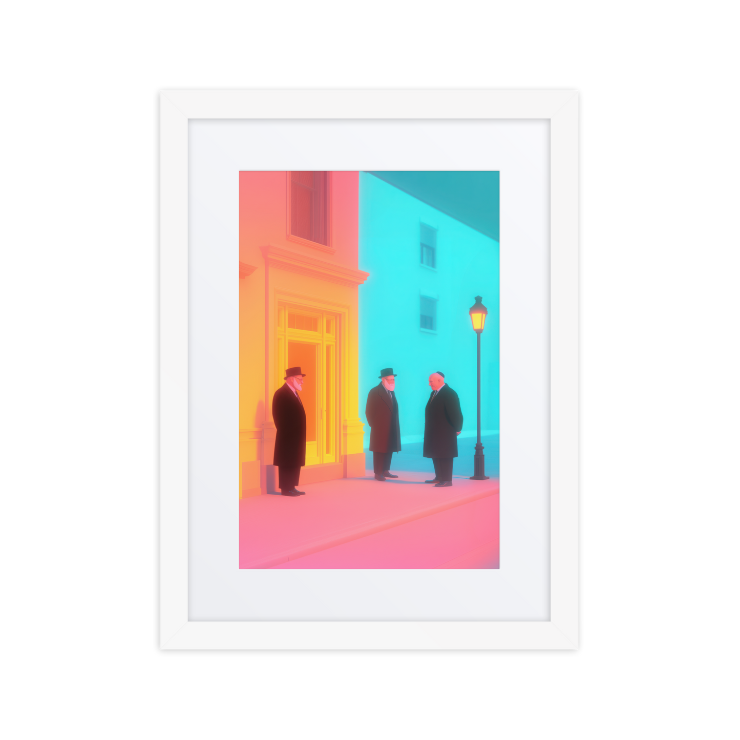 A beautiful fusion of tradition and modern art, featuring a Jewish night scene where Torah wisdom is shared under a soft neon glow.