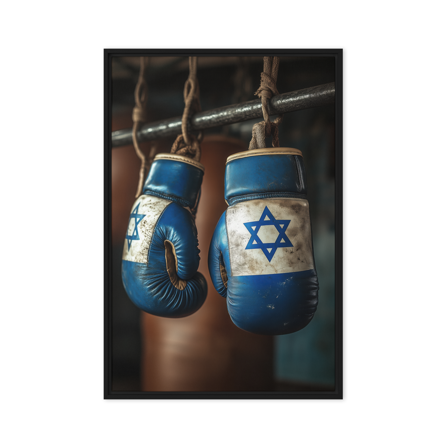 A powerful Jewish artwork portraying boxing gloves wrapped in a Star of David, representing faith, perseverance, and Jewish pride.
