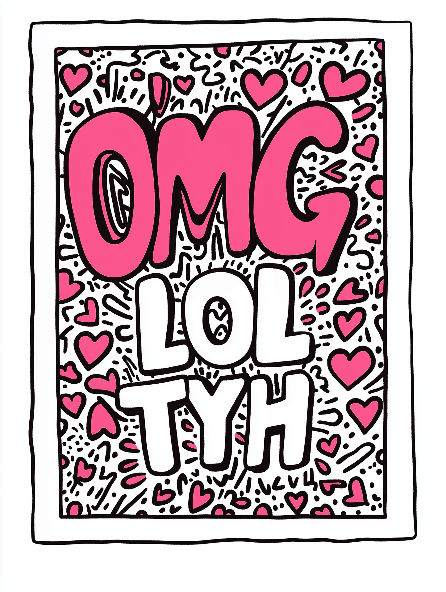 A trendy Jewish wall art piece showcasing a girl with the phrase "OMG LOL TYH," capturing a fun and spiritual expression of gratitude.