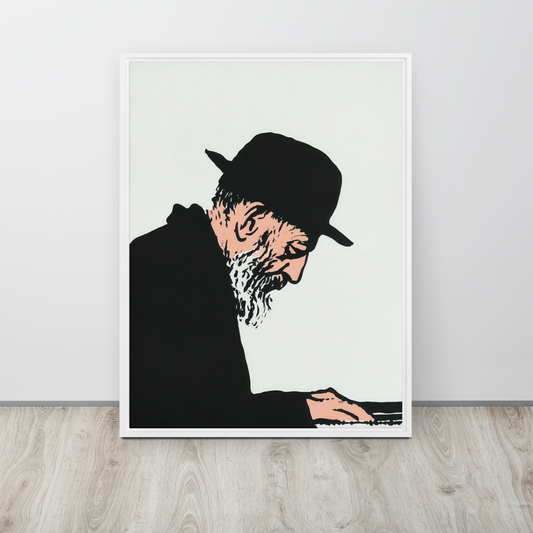 Modern jewish art piece by Beraishis of a rabbi studying torah.