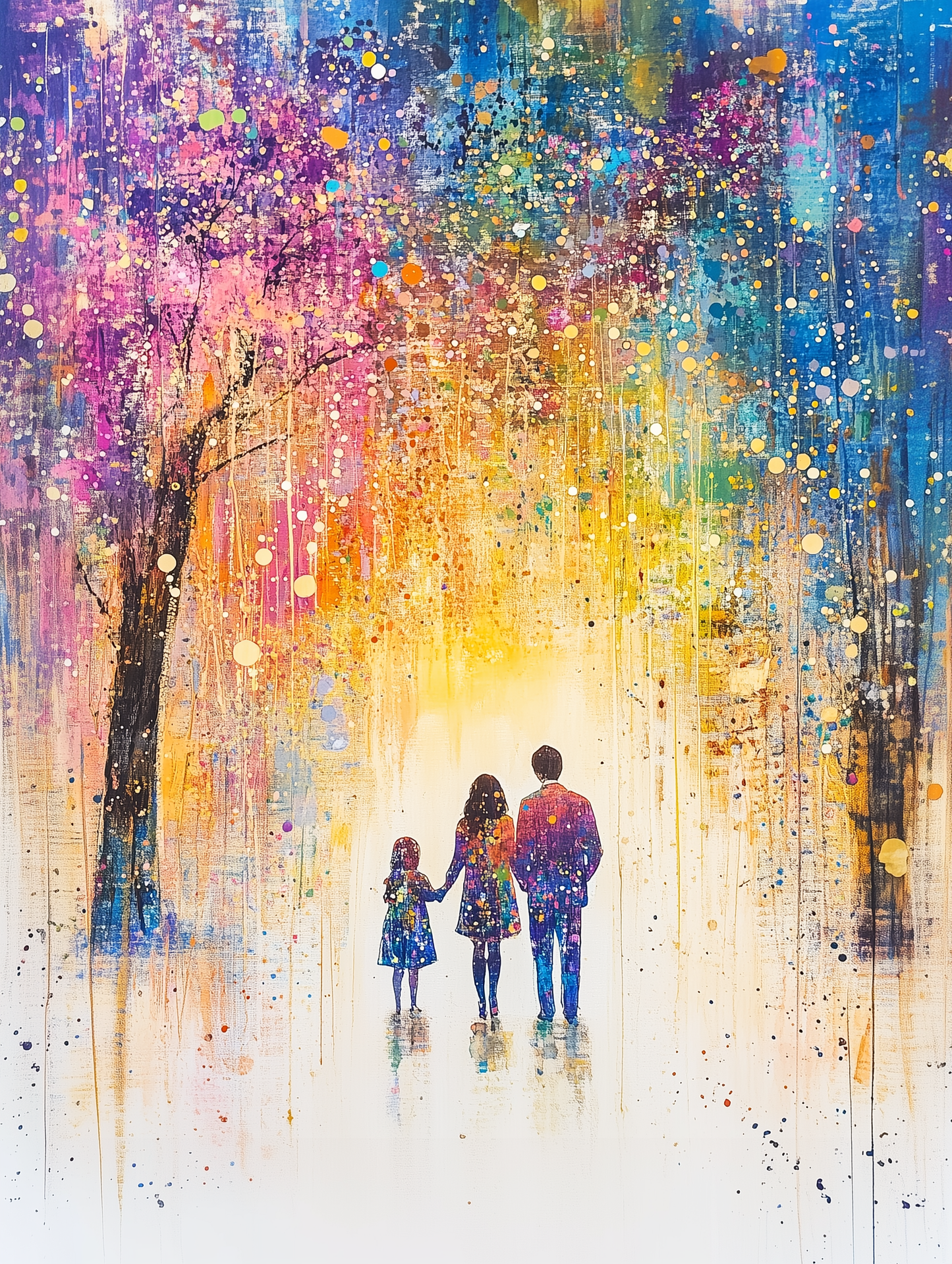A dreamlike Jewish art piece portraying the beauty of Shabbat, blending expressive colors and textures to evoke joy, harmony, and togetherness.