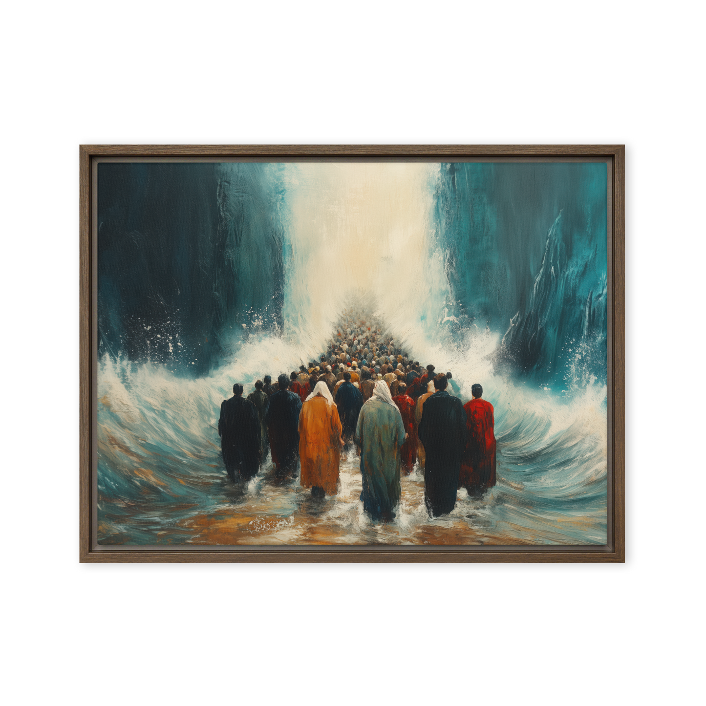 This artwork brings to life the powerful moment of the Jewish people walking through the sea, showcasing their courage, faith, and the miracle of liberation.