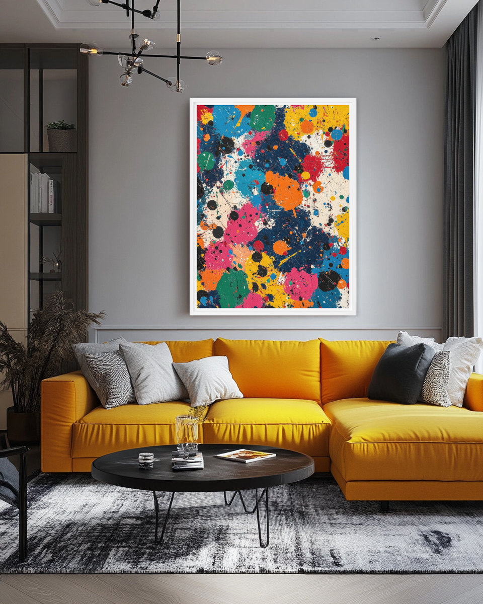 A vibrant explosion of color and movement, this modern Jewish abstract artwork radiates energy and creativity in a bold artistic statement.