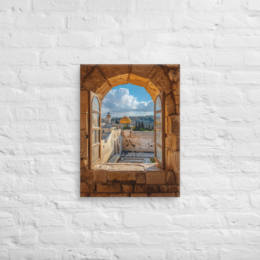 A stunning artistic interpretation of the Kotel, framed by historic Jerusalem stone, evoking deep spiritual connection and history.