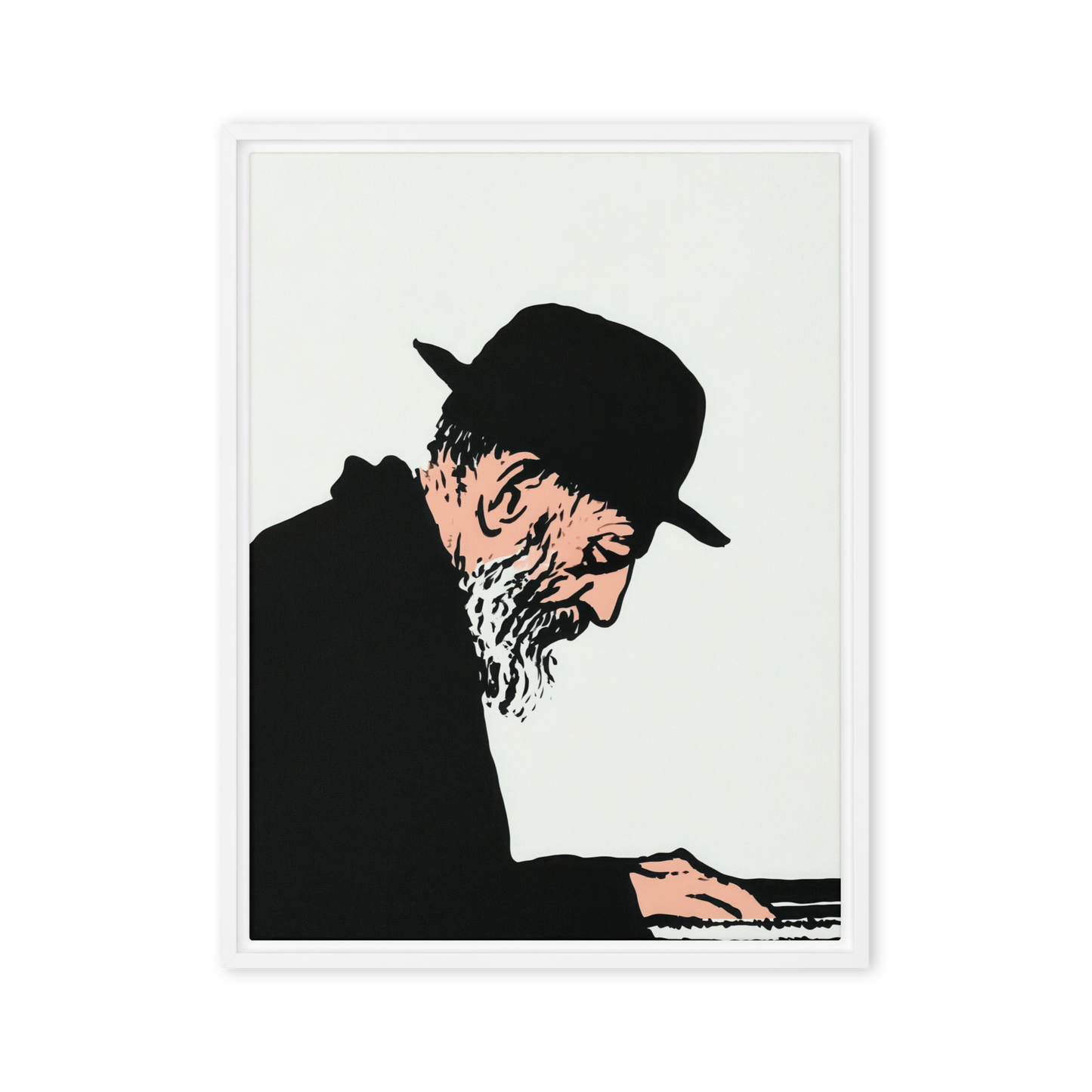 Product mockup of a rabbi studying torah at home.