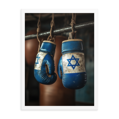 Fists of Faith artwork print in white frame.