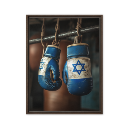 A compelling modern Jewish artwork showcasing boxing gloves wrapped in a Star of David, symbolizing resilience and unwavering faith.