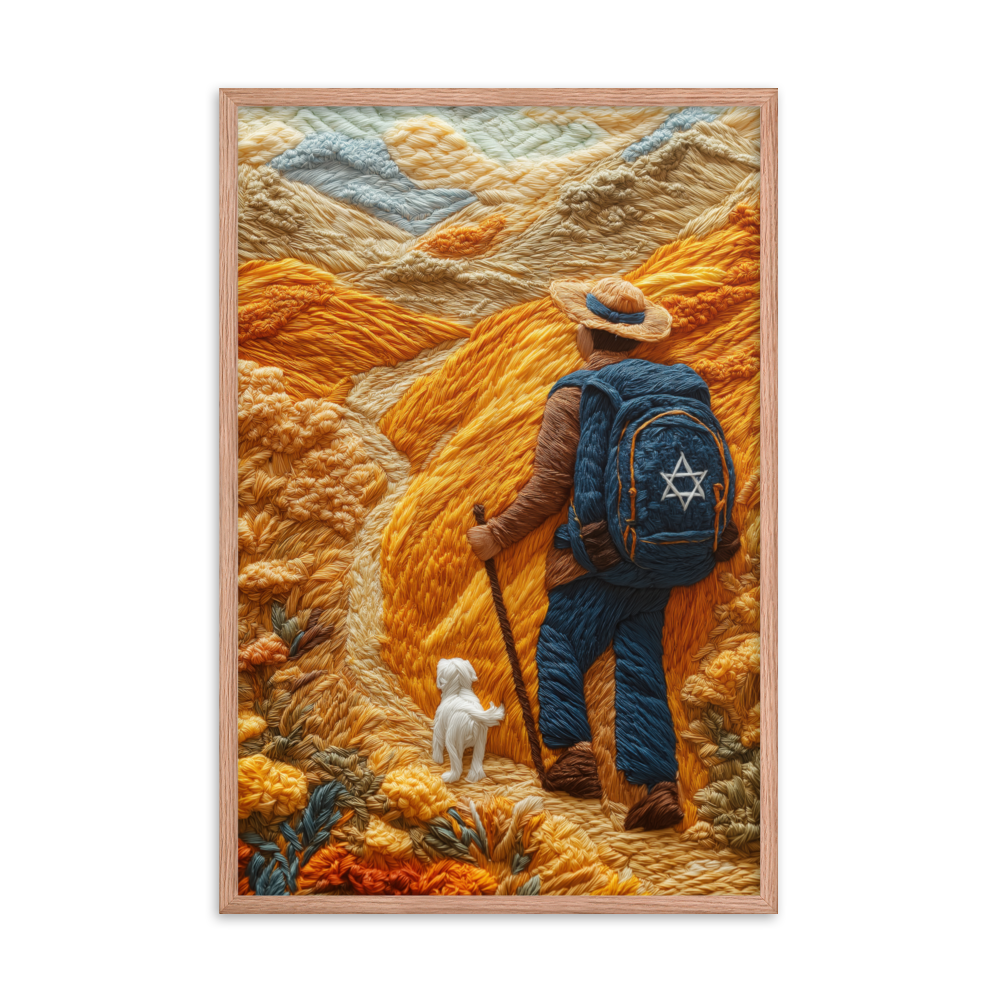 Contemporary artwork for a home showing a jew hiking.
