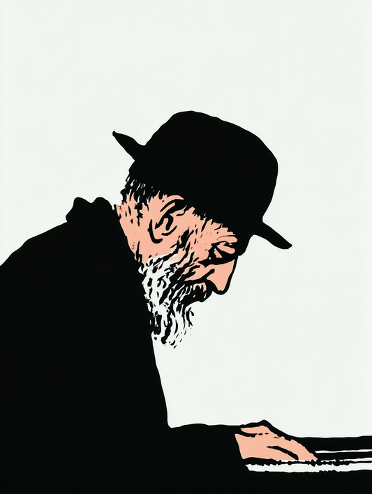 A rabbi contemplates his learning, jewish modern art.