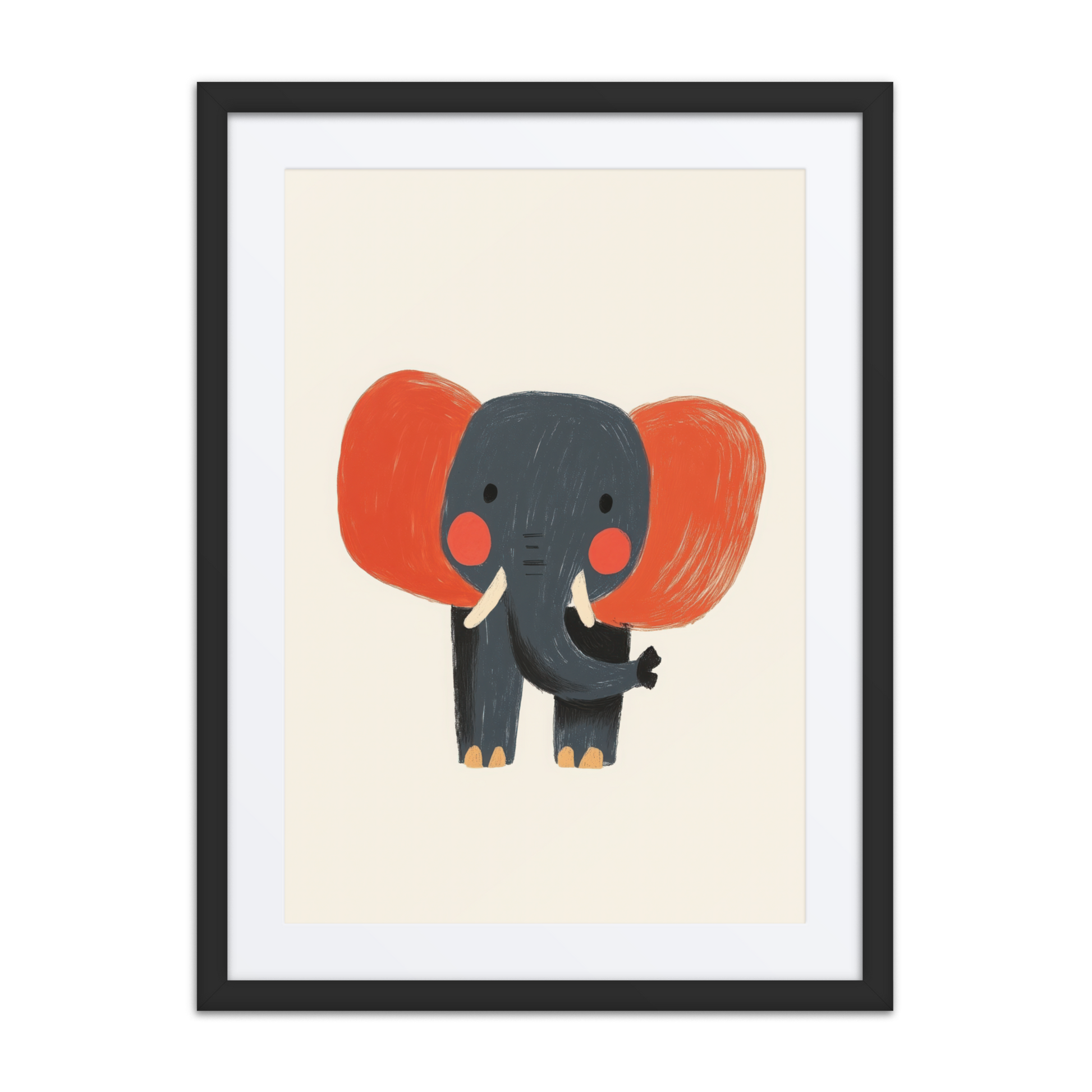 A drawing of a cute elephant, perfect for a kid's bedroom.