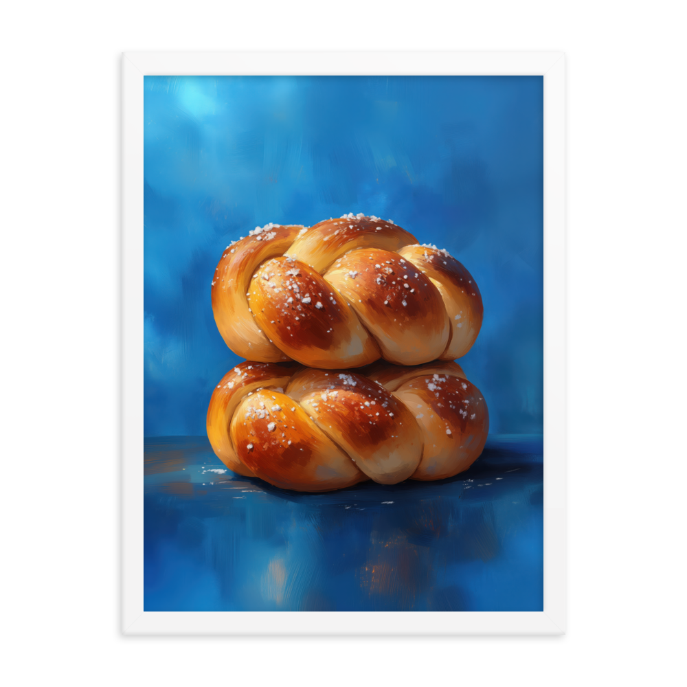 A modern Jewish art print featuring two challahs, symbolizing the double portion of manna given for Shabbat.