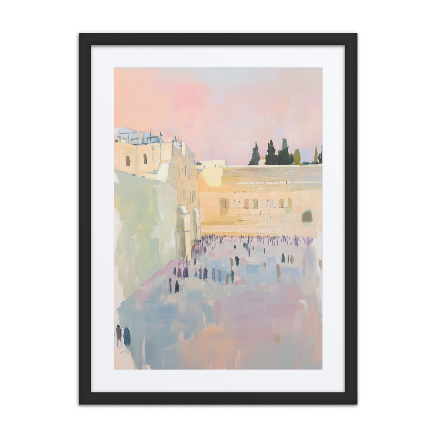 A contemporary Judaica art print featuring the Kotel in an acrylic-style pastel palette, bringing spiritual depth and elegance to any space.