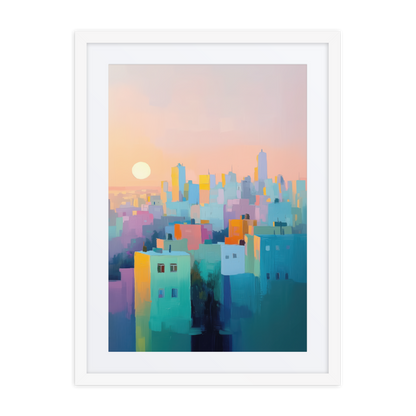 A contemporary take on the Tel Aviv skyline, blending pastel tones and geometric brushstrokes in a visually soothing composition.